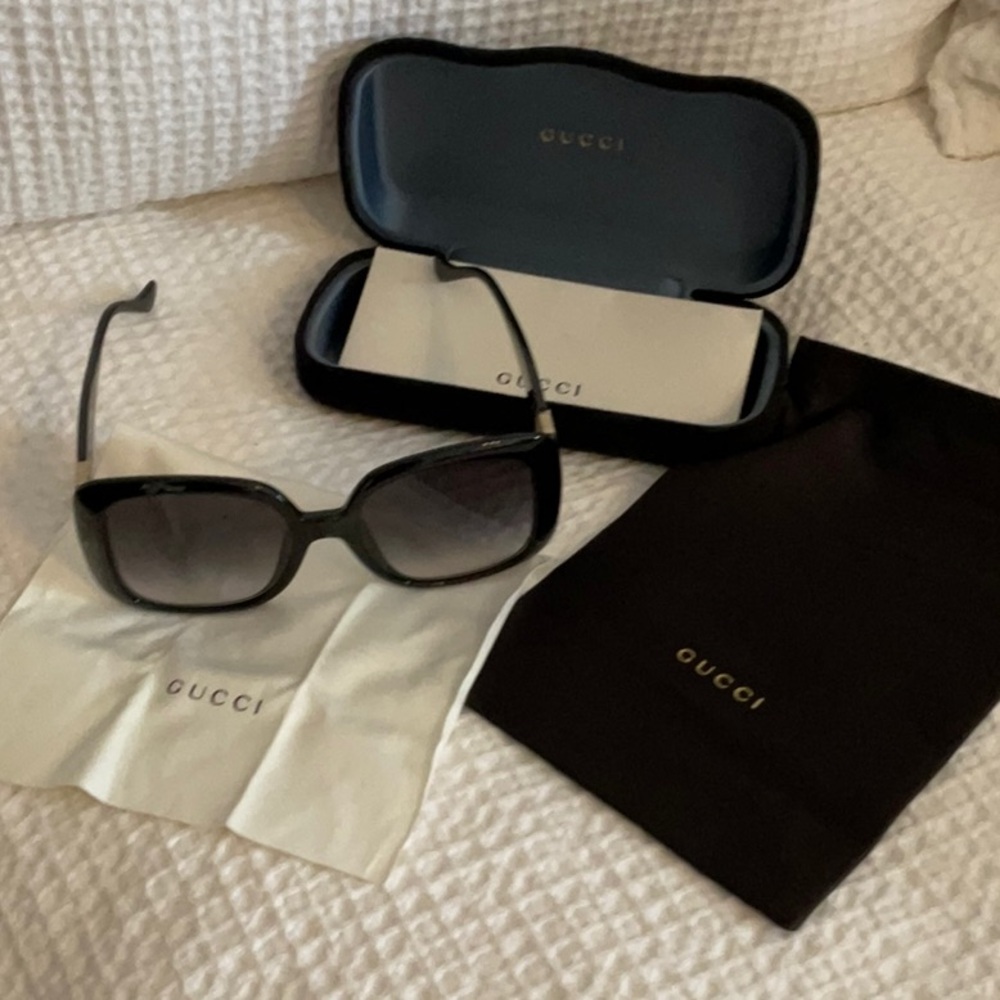 Gucci Womens Square/Rectangle Black Black Grey Fashion Designer Eyewear